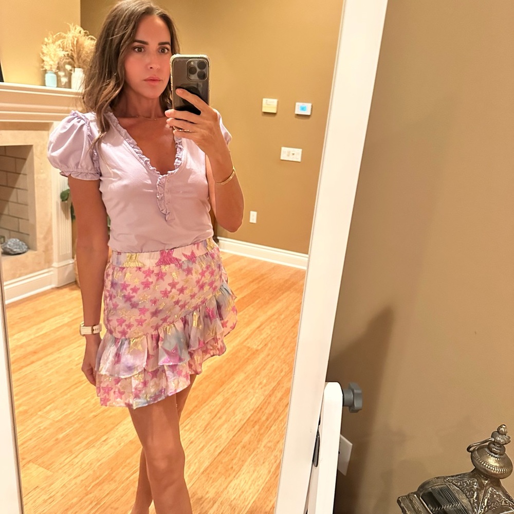 LoveShackFancy Pastel Floral Mini Skirt